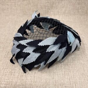 Vintage Leaf Fascinator Cocktail Hat Women One‎ Size Navy Silver Statement Retro